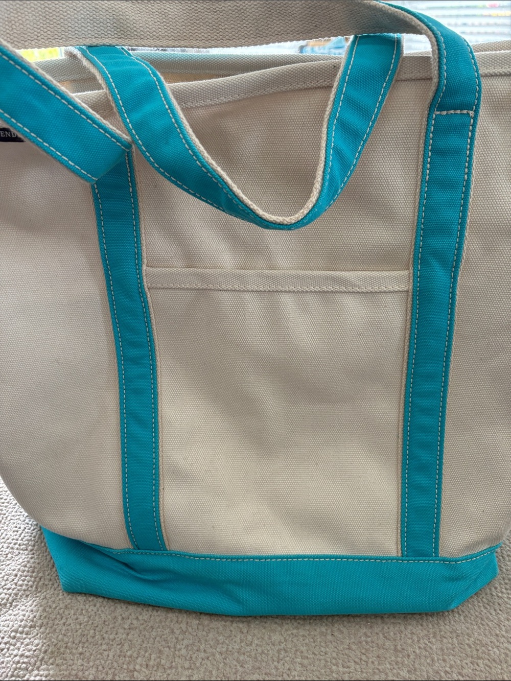 Lands' End open top beige and aqua Trim